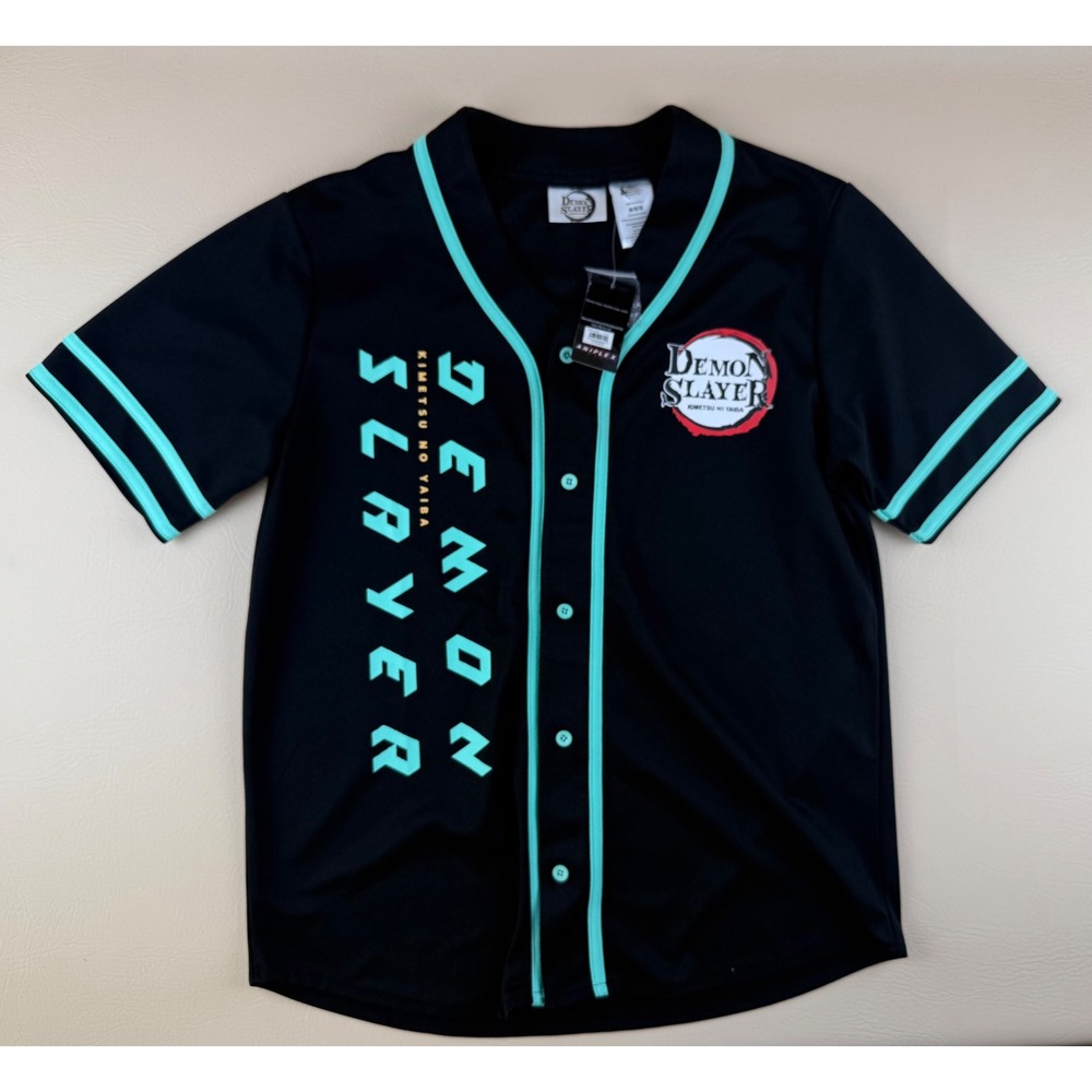 Anime Graphic Baseball Jersey Unisex Medium Black New Demon Slayer